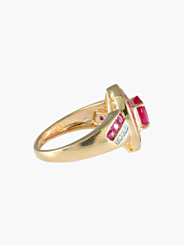Bague Bague années 30 rubis ovale et brillant or jaune 58 Facettes LP4-16