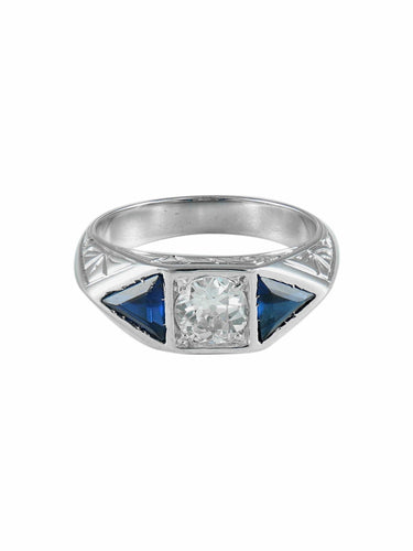 Bague 56 Bague Art Déco Platine Diamant Saphirs 58 Facettes