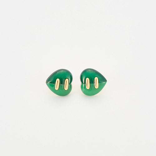 Boucles d'oreilles BULGARI - Boucles d’oreilles Coeur pierres vertes 58 Facettes