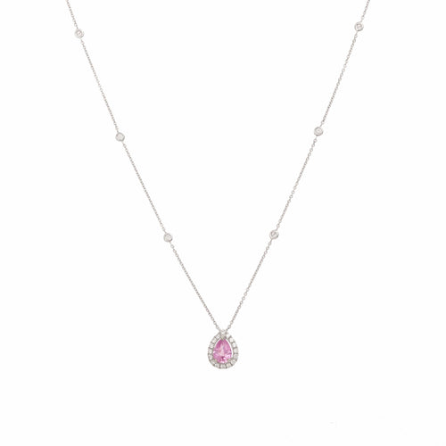 Collier Collier Saphir Rose Poire Diamants Or Gris 58 Facettes C129