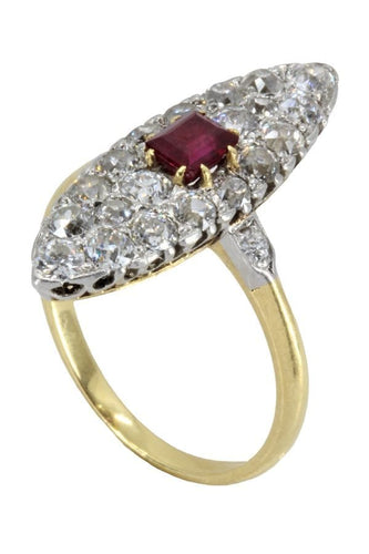 Bague 53 MARQUISE ANCIENNE RUBIS ET DIMANANTS 58 Facettes 052881