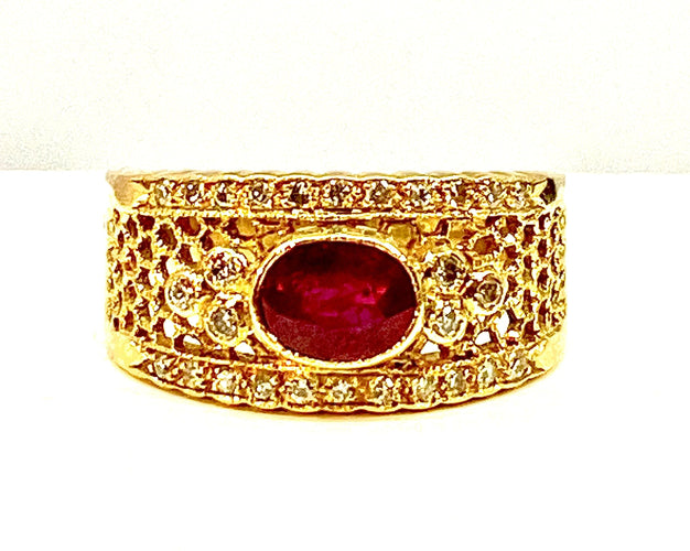 Bague 54 Bague Or jaune Rubis Diamants 58 Facettes AB227