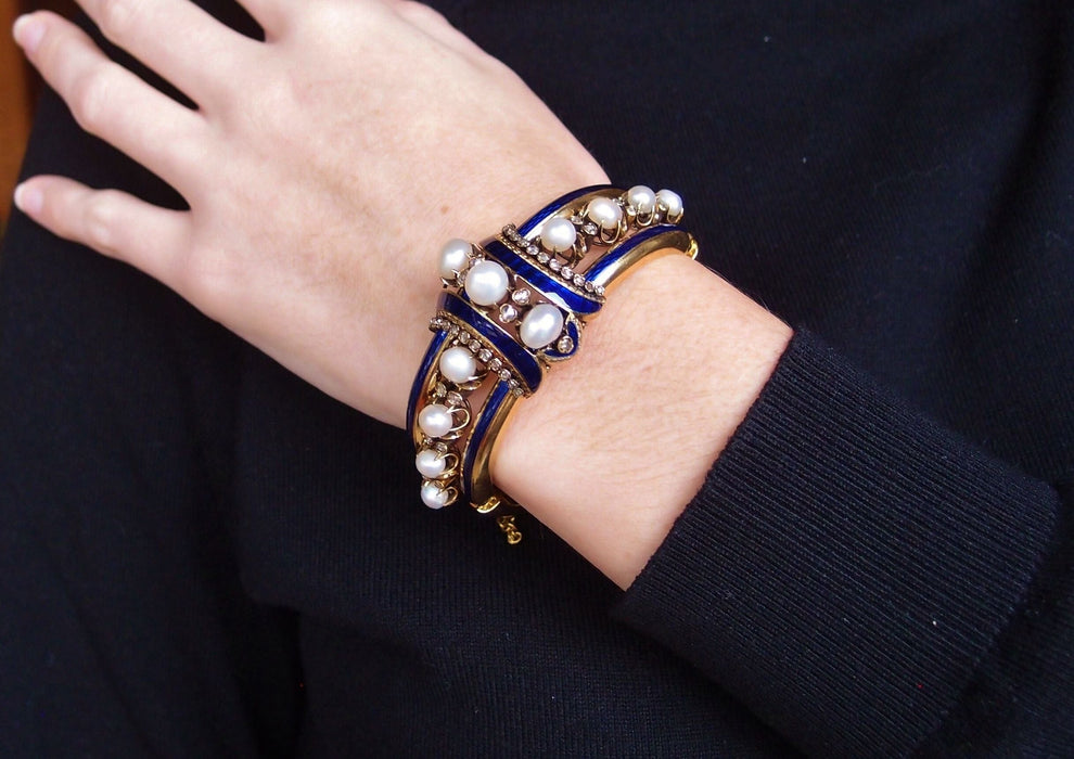 Bracelet Bracelet XIX° perles fines et email 58 Facettes