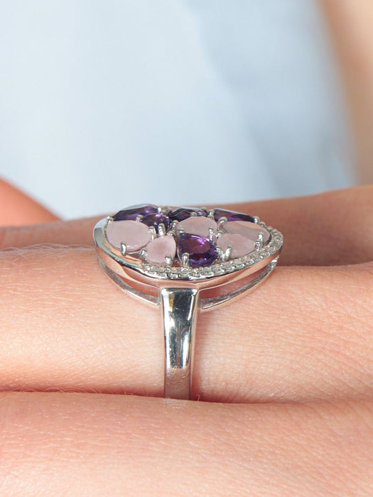 Bague 52 Bague quartz rose Améthystes 58 Facettes