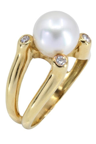 Bague BAGUE MODERNE PERLE ET DIAMANTS 58 Facettes 056691