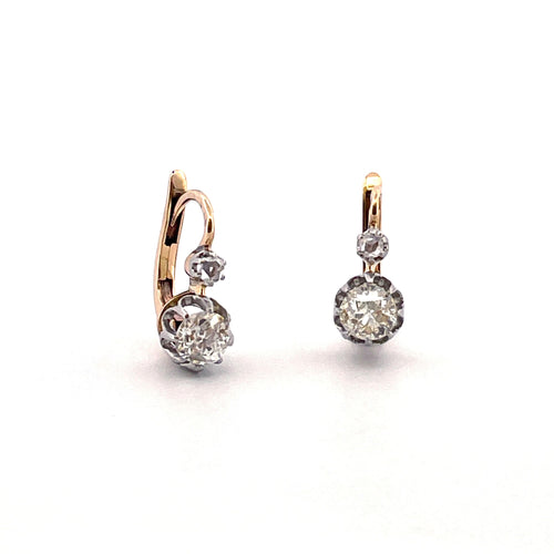 Boucles d'oreilles Dormeuses ancienne diamants 58 Facettes