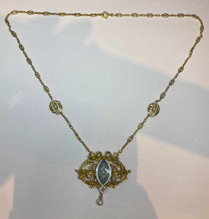 Collier Collier Art Nouveau Diamants Email Perles 58 Facettes