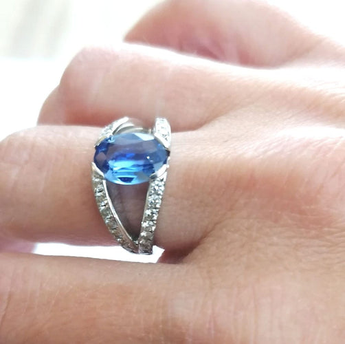 Bague 53 Bague Or blanc Saphir Ceylan Diamants 58 Facettes 3780