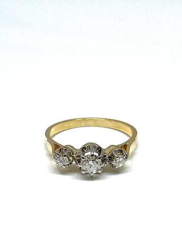 Bague Bague ancienne or jaune et blanc trilogie diamants 58 Facettes