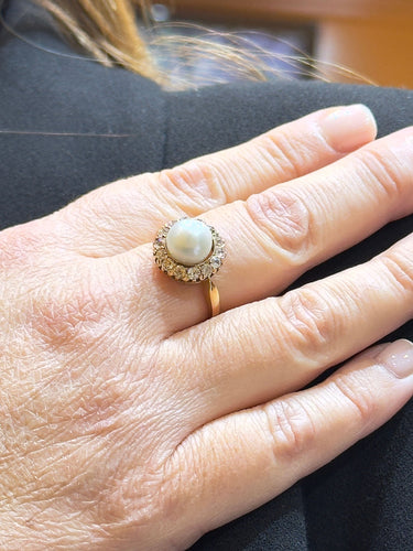 Bague 59 Bague ancienne en or et diamants et perle 58 Facettes