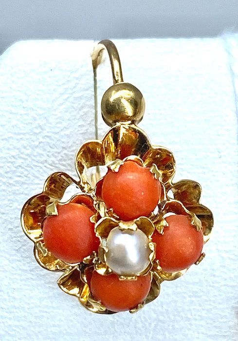 Boucles d'oreilles Parure Napoléon III - pendentif et boucles d’oreilles or, jaune, corail et perles fines 58 Facettes AB185