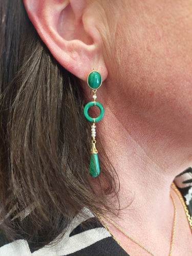 Boucles d'oreilles PENDANTES MALACHITE ET PERLES 58 Facettes 070071