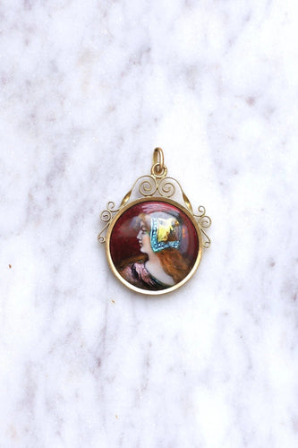 Pendentif Pendentif vintage émail de Limoges en or jaune 58 Facettes