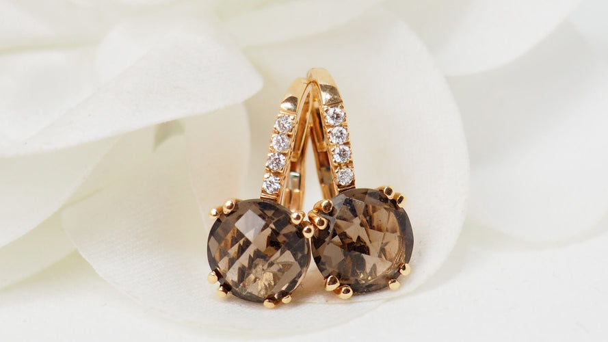 Boucles d'oreilles 16mm Boucles d'oreilles Or rose Quartz fumé Diamants 58 Facettes 30348