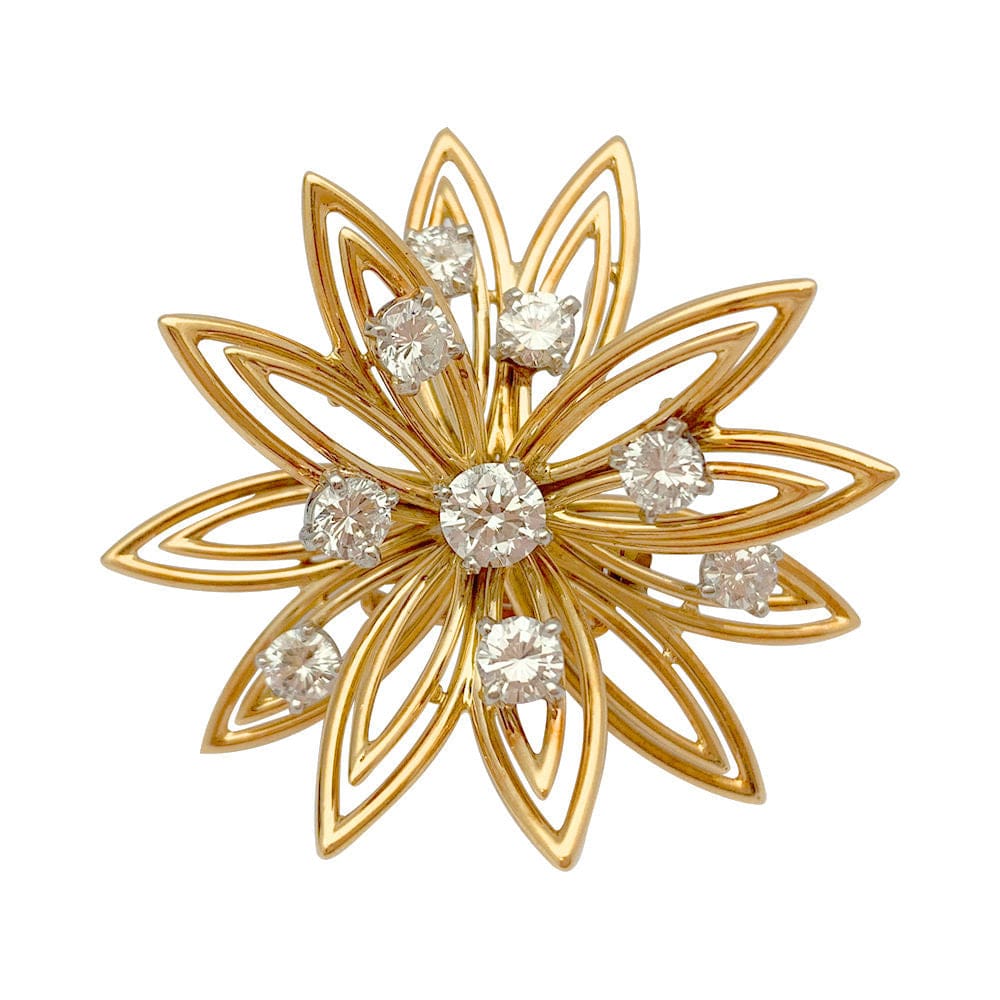 Broche Fleur Régner Paris - Or Jaune 18 Carats Avec Rubis, Diamants Et émeraudes - Occasion