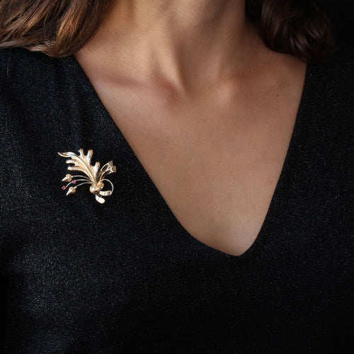 Broche Broche feuille de chêne et ses rubis 58 Facettes 14-168