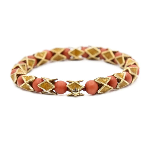 Bracelet Bracelet articulé arlequin Or jaune Email Corail 58 Facettes REF23101-123