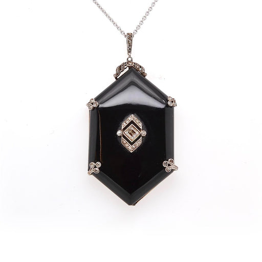 Necklace 1920 onyx and diamond pendant necklace 58 Facettes 24854