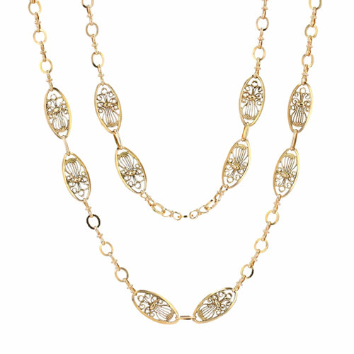Collier Sautoir ancien en or maillons filigranés 58 Facettes 23-075