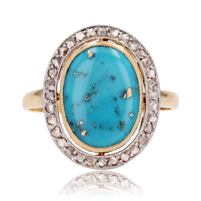 Bague 55 Bague ancienne diamants et turquoise 58 Facettes 23-143