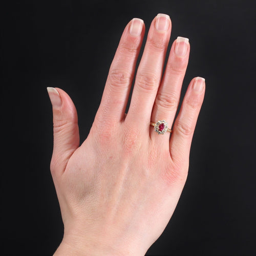 Bague 54 Bague fleur or jaune rubis diamants 58 Facettes 22-502