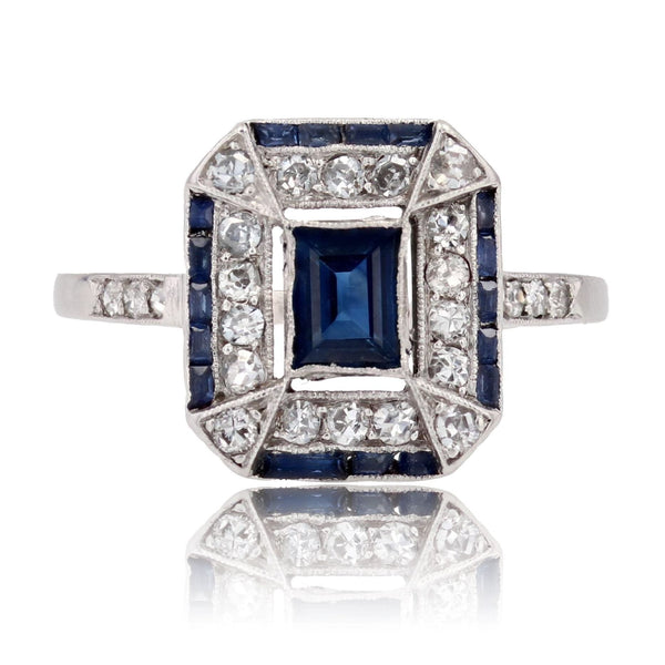 Bague Art Déco Saphir Bleu Et Zircons - Argent Fin - Taille 55 - Made In France - Neuf Avec étiquettes