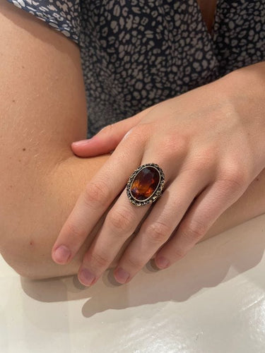 Bague 51 BAGUE ANCIENNE CITRINE DE MADÈRE ET TOURMALINE 58 Facettes 052371