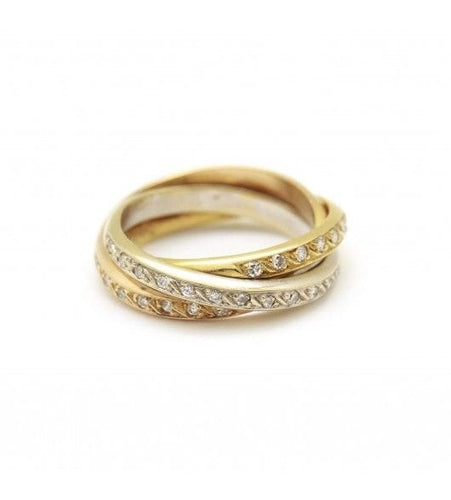 Bague 51 / Jaune. blanc et rose / Or 750‰ Bague 3 anneaux Diamants 58 Facettes 220566R