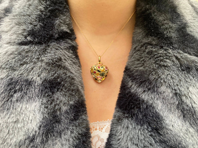 Pendentif Pendentif "Cœur" Or jaune Pierres de couleur 58 Facettes BO/230071