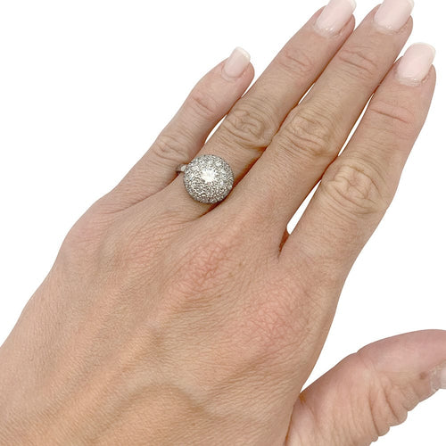 Bague 55 Bague boule en platine, or blanc et diamants. 58 Facettes 31667