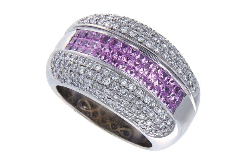 Bague 54 Bague or gris diamants saphirs 58 Facettes 61100002