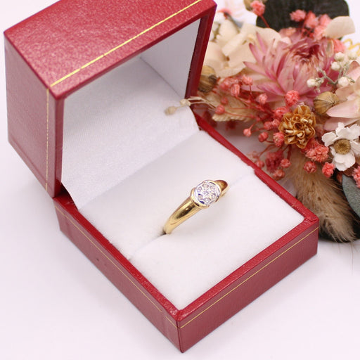 Pave diamond solitaire ring in yellow and white gold 58 Facettes