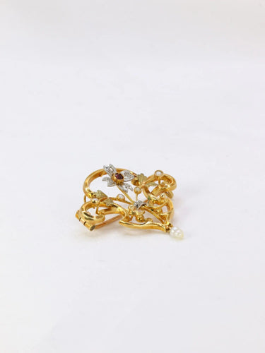 Broche Broche-Pendentif Art-Nouveau Or jaune Perles fines Diamants Grenat 58 Facettes J296
