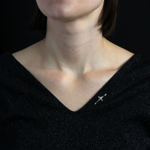 Broche Broche barrette perle fines et diamants taillés en rose 58 Facettes 22-341