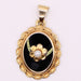Pendant Old pendant 18 carat yellow gold, Onyx and Cultured pearl 58 Facettes