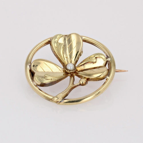 Broche Broche de col or jaune trèfle perle 58 Facettes CVBR63