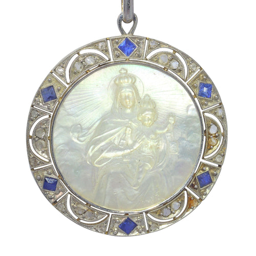 Pendentif Médaille Marie Art déco diamants et saphirs 58 Facettes 23191-0422