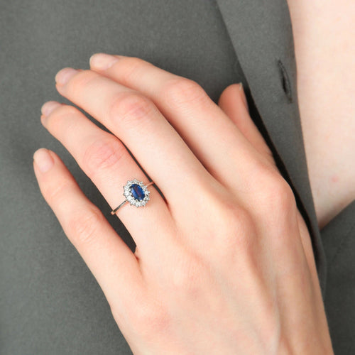 Bague Saphirs / Or Blanc / 48 BAGUE Marguerite « FLEUR » OR & SAPHIR 58 Facettes BO/220062