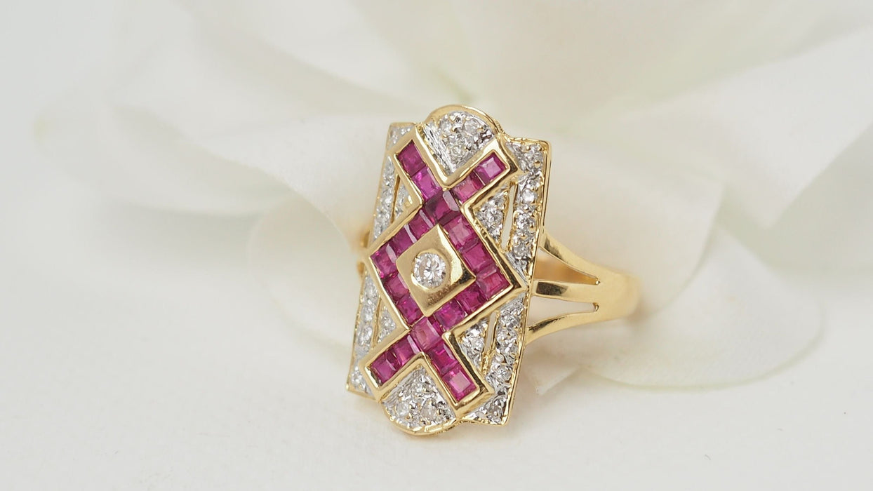 Bague 58.5 Bague vintage or jaune rubis et diamants 58 Facettes 32050