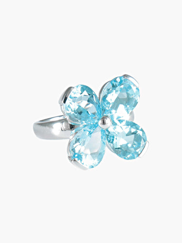 Bague 52 Bague Trèfle à quatre feuilles Topazes bleues 58 Facettes
