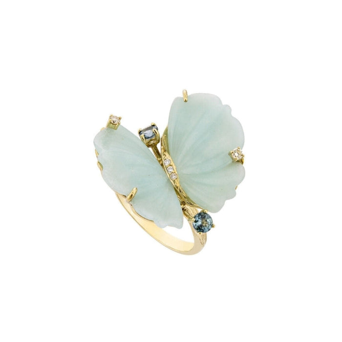 Bague 56 Bague Papillon en or jaune, quartz bleu clair et diamants - EU56 58 Facettes CHT-BUTT-RI-BQDI
