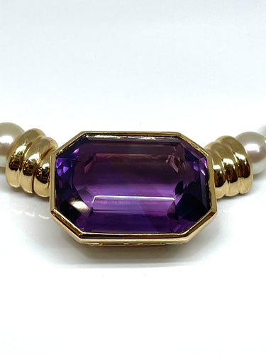 Collier Collier en or jaune, améthyste, perles de culture 58 Facettes