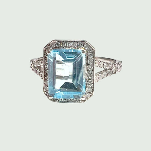 Bague Bague Aigue-marine Diamants 58 Facettes
