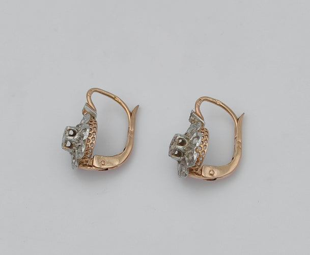 Boucles d'oreilles Boucles d'oreilles dormeuses anciennes or et platine 58 Facettes
