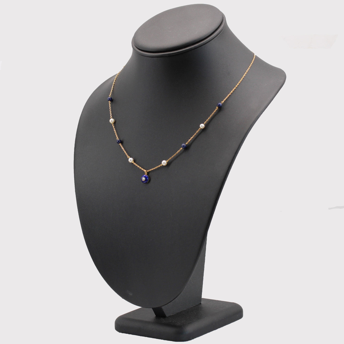 Collier En Argent Fin Avec Perles De Culture Et Lapis-lazuli - Pierre Naturelle, Neuf Avec étiquettes #1616