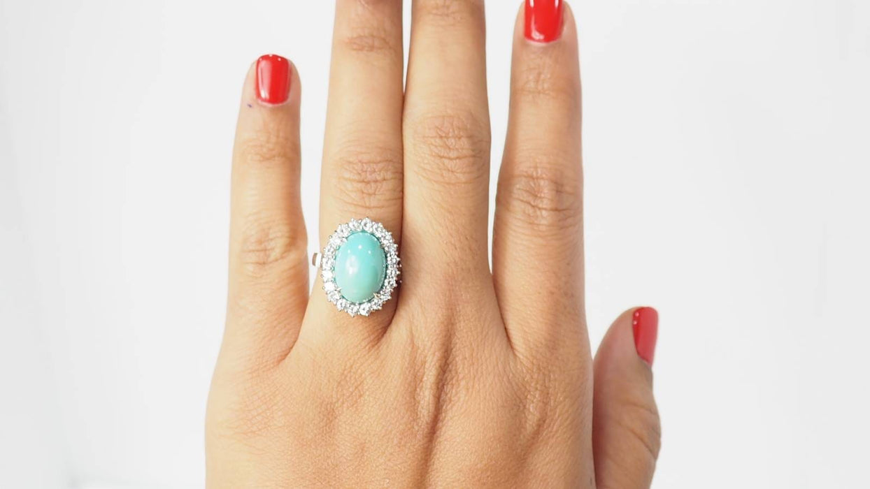 Bague 54 Bague Or blanc, Turquoise & diamants 58 Facettes 32269