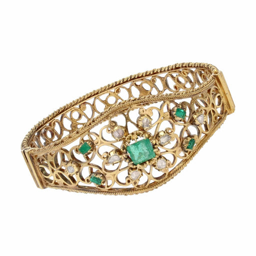 Bracelet Bracelet jonc ancien en or ajouré émeraudes et diamants 58 Facettes 22-099