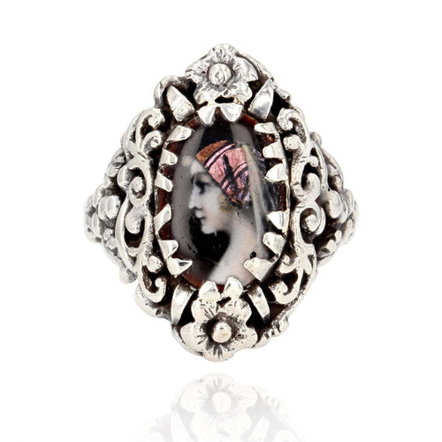 Bague 53 Bague ancienne argent émail 58 Facettes 22-072