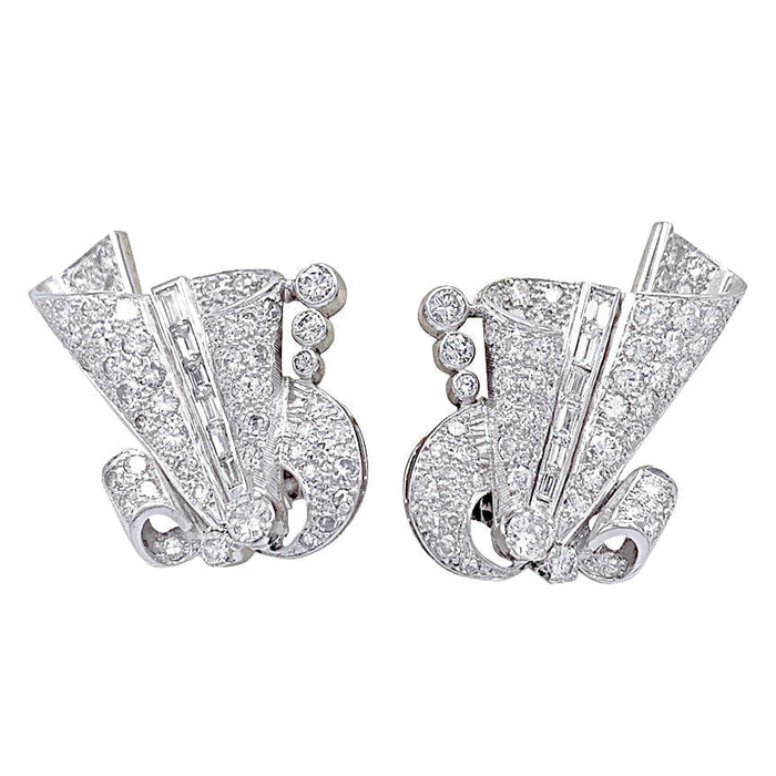 Boucles d'oreilles Boucles d'oreilles vintage, or blanc, platine, diamants. 58 Facettes 32346