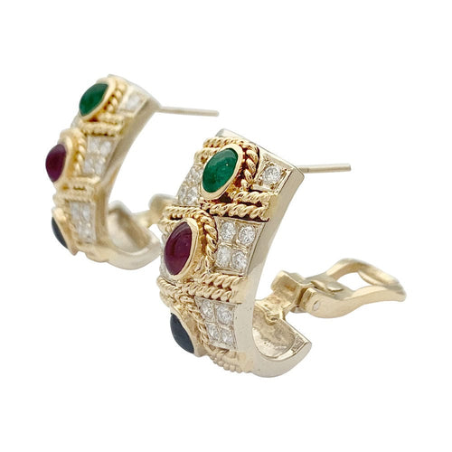 Boucles d'oreilles Boucles d'oreilles vintage, deux ors, pierres précieuses. 58 Facettes 32026